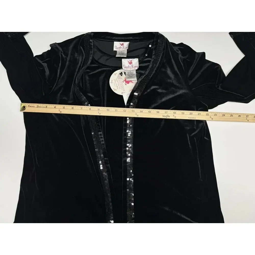 Quacker Factory Jacket Top Set Womens L Black‎ Velvet Sequins Evening Formal New
